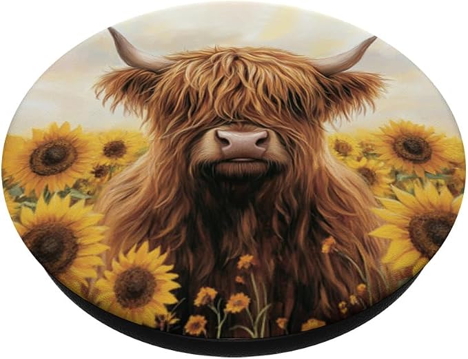 Aesthetic Highland Cow Sunflowers Western Country Farm Cow PopSockets PopWallet for MagSafe