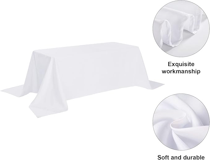6 Pack White Tablecloth 90 x 132 Inch Table Cloth for 6 Foot Rectangle Tables, Wrinkle Resistant Washable Polyester Fabric Table Covers for Party, Wedding,Dining,and Banquet