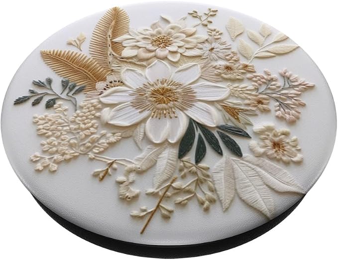 Beige Floral Flower Pattern On White Background PopSockets PopGrip for MagSafe