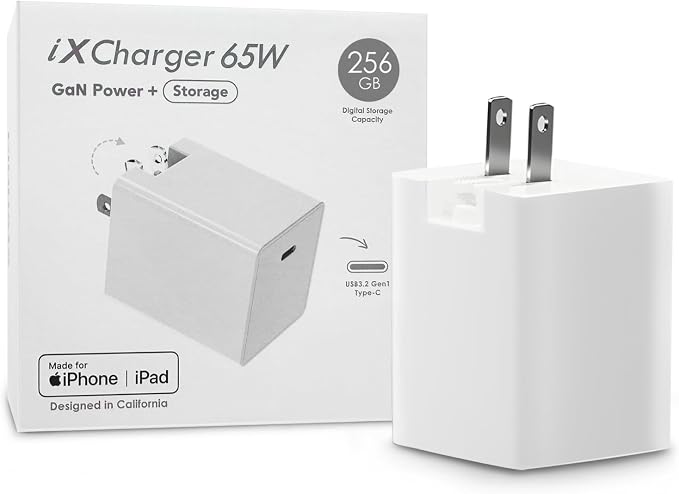 USB-C Charger Flash Drive: 1TB Apple MFi Certified for iPhone iPad Android Laptop MacBook Backup Storage 65W Fast Charging External Memory PD Power Adapter iXCharger