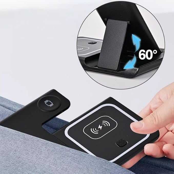 Foldable 3-in-1 Wireless Charging Station Magnetic Fast Charger Stand Dock Compatible with iWatch Series AirPods Pro and iPhone 17/16/15/14/13/12/11 Series USB Powered (Black)
