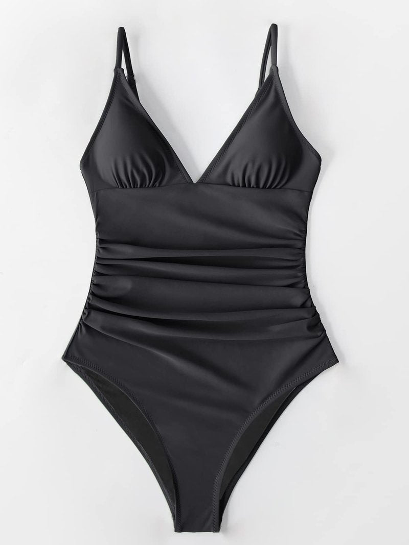 CUPSHE Women's One Piece Swimsuit Tummy Control V Neck Bathing Suits XL Black