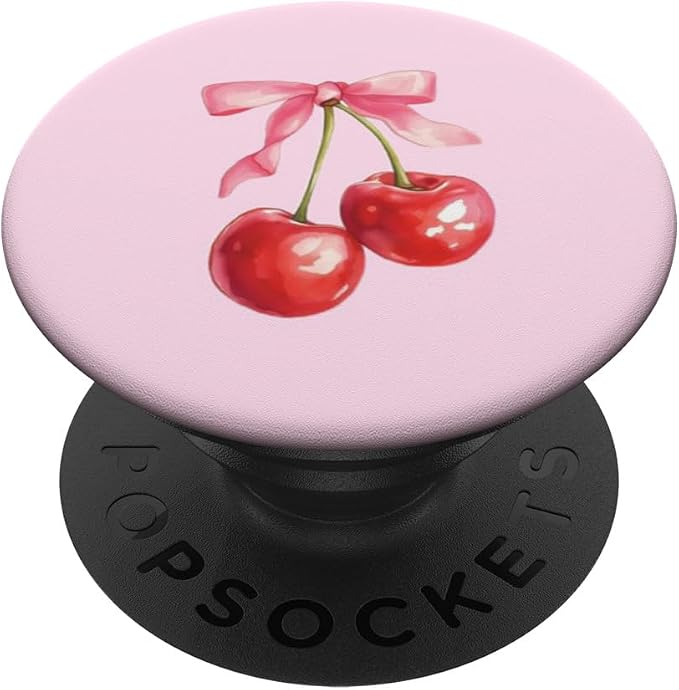 Pink Bow Aesthetic Cute Cherry PopSockets PopGrip for MagSafe
