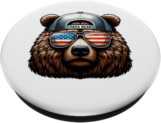 Papa Bear Face Sunglases 4th Of July Grizzly Daddy Bear PopSockets Standard PopGrip