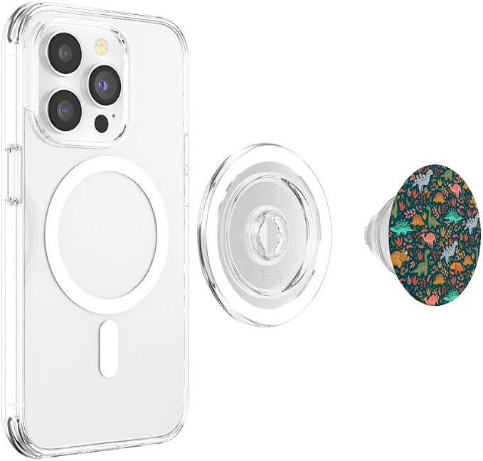 Cute Floral Midnight Green Dinosaurs PopSockets Adhesive PopGrip