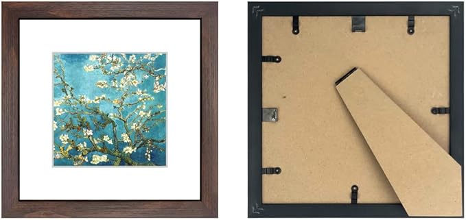 8x8 Walnut Picture Frame Set of 6 with Real Glass for Pictures 5x5 with Mat or 8x8 Without Mat, Wall or Tabletop Gallery Photo Frames