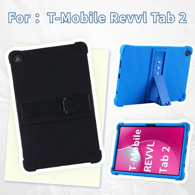 for Revvl Tab 2 Case (2025) Kids Soft Silicone Cover for Tmobile Revvl Tab 2 Tablet Case with Stand (Black)