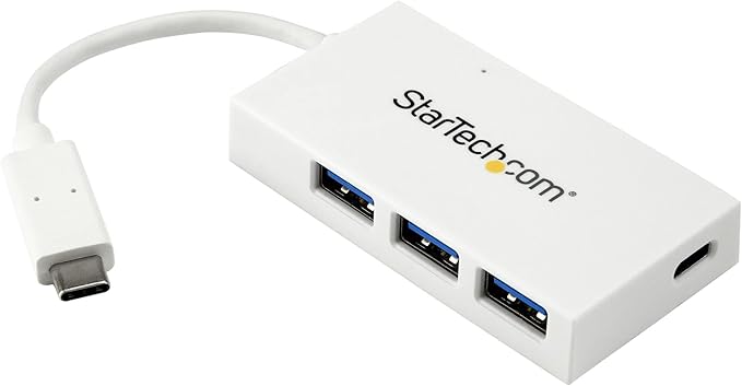 StarTech.com 4-Port USB 3.0 Hub - Powered USB 3.0 Hub - USB-C to 1x USB-C and 3X USB-A Adapter - USB 3.0 (5Gbps) - USB-C Port Expander - White, TAA (HB30C3A1CFB)