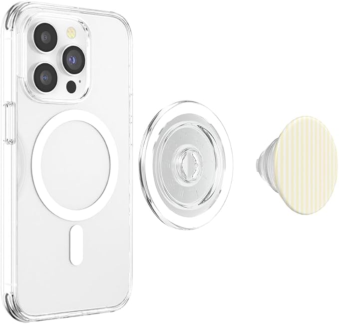 Butter Yellow and White Stripes Vertical Lines Minimalist PopSockets PopWallet for MagSafe