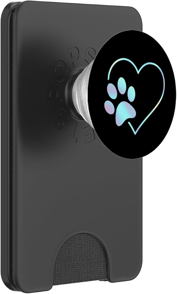 Rainbow Paw Print Heart Dog Cat Black PopSockets Adhesive PopGrip