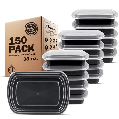 Freshware Meal Prep Containers [150 Pack] 1 Compartment Food Containers with Lids, Bento Box, Stackable, Microwave/Dishwasher Safe (38 oz) - size: 38OZ-150PK