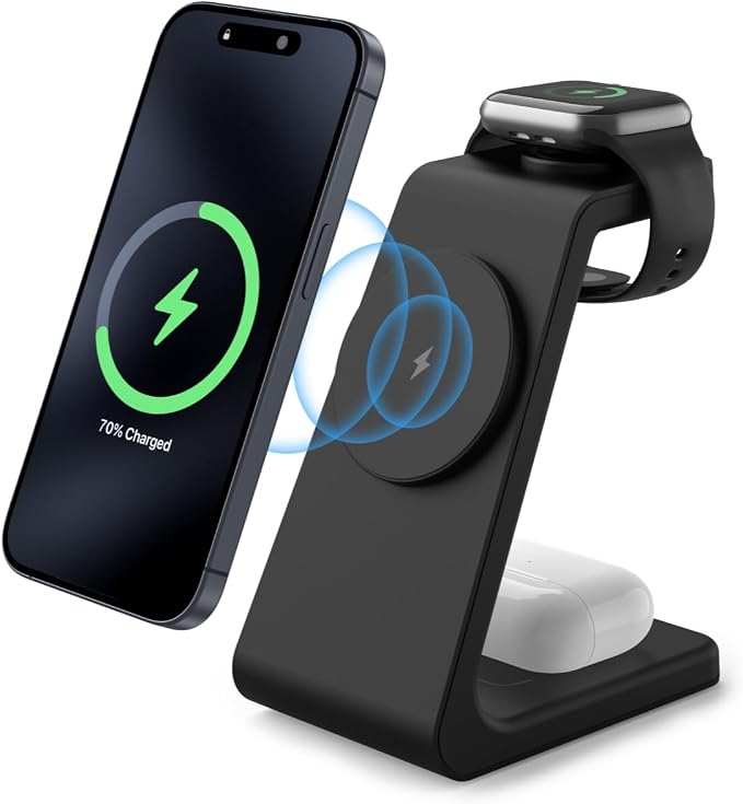 Wireless Mag_Safe Fast Charging Station 3 in 1 Strong Magnetic Charger with Adapter for iPhone 17 16 15 14 13 12 Pro Max Plus Apple Watch Series &amp Air.Pods 4 3 2 Pro