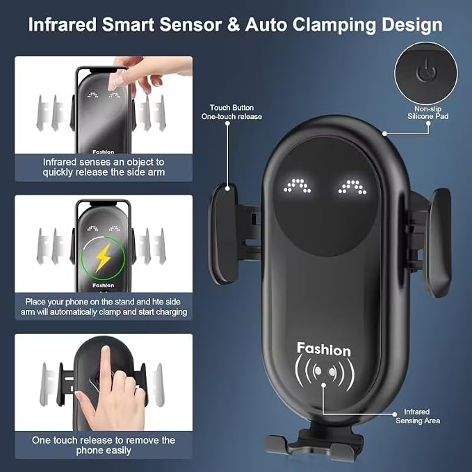 Wireless Car Charger with Air Vent Mount USB Phone Holder for iPhone 17/16/15/14/13/12 Black