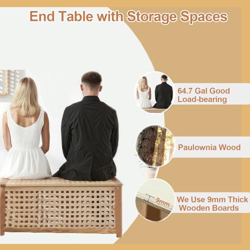 Solid Wood Storage Bench, Large Storage Bin Deck Box with Removab Bag, Wood Coffee Table for Entryway, Living-room, Bedroom, Patio, DIY Bunny House, 39x20x20in