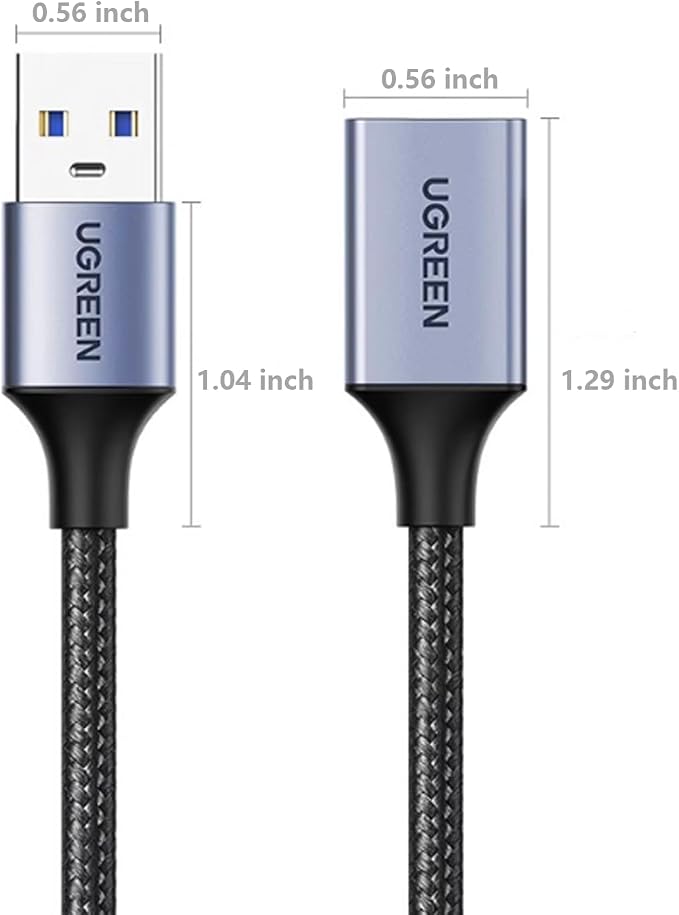 UGREEN 2 Pack USB Extension Cable (1.5 FT+ 1.5 FT) USB 3.0 Extender Cable Nylon Braided Compatible with Webcam Camera Phone USB hub Mouse Keyboard Printer Hard Drive Headset