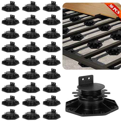 30 PCS Adjustable Plastic Pedestal Paver, Heavy Duty Deck Blocks Foundation Base Support, Decking Foundation Blocks Level up 1-3/16" to 2-3/8", Deck Pedestal Flooring Platform Joists Beams Support