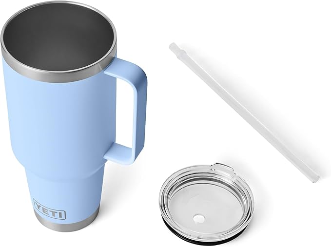 YETI Rambler 42 oz Tumbler with Handle and Straw Lid, Travel Mug Water Tumbler, Vacuum Insulated Cup with Handle, Stainless Steel, Big Sky Blue