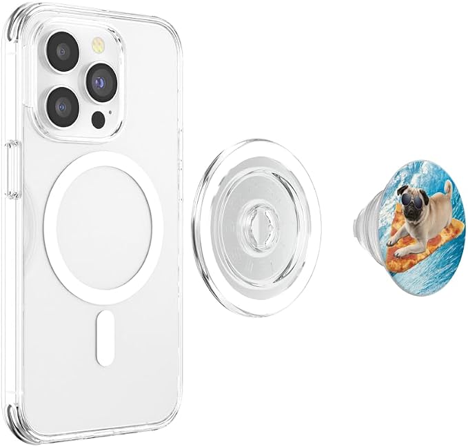Funny Pizza Surfing Pug PopSockets PopGrip: Swappable Grip for Phones &amp Tablets PopSockets PopGrip for MagSafe