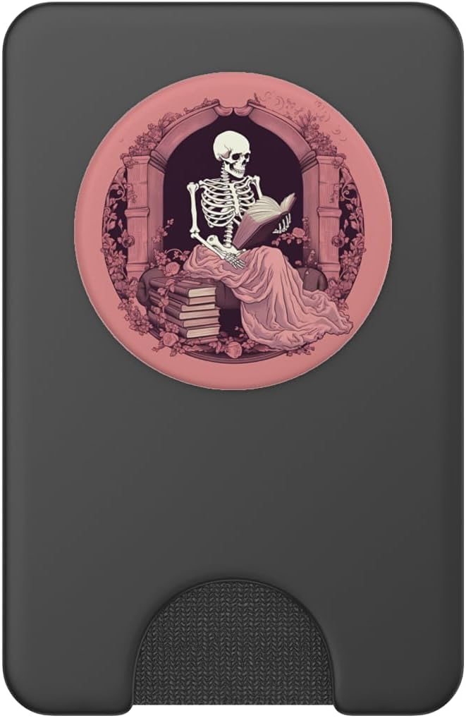 Librarian Skeleton Gothic Goth Book Reading Lover Pink PopSockets Adhesive PopGrip