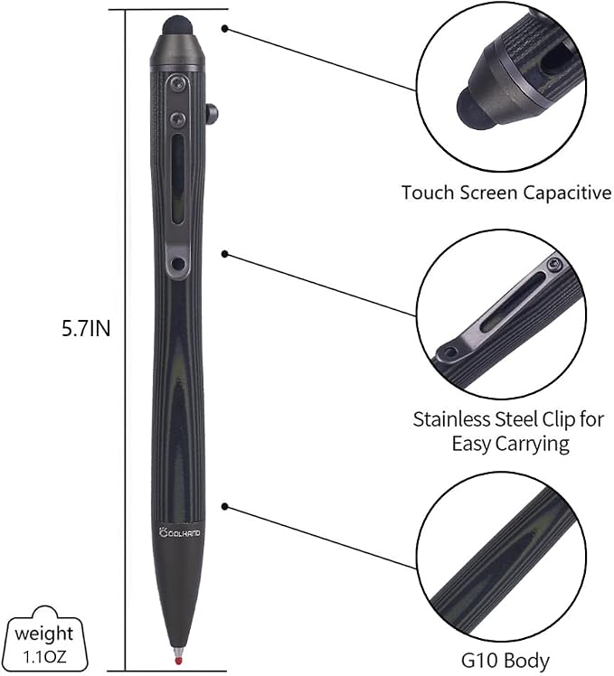 5.7'' G10 EDC Bolt Action Pen Touch Screen Stylus Model 5375-N | Refillable ballpoint ink G10 body with pocket clip ergonomic grip comes with a free refill