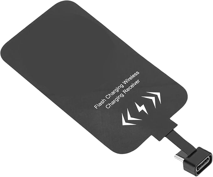 Slim USB C Wireless Charging Receiver Adapter for Phone Fast Charge Module for All Devices Black