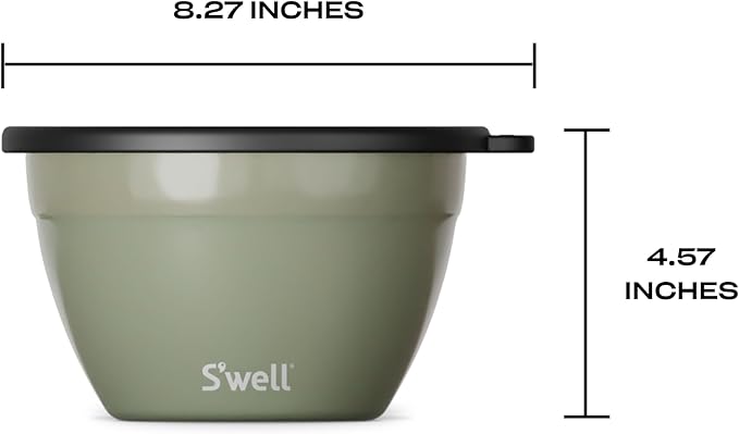 S'well Stainless Steel Salad Bowl Kit 64oz, Mountain Sage, Comes with 2oz Mini Canister and Removable Tray for Organization, Leakproof, Easy to Clean, Dishwasher Safe