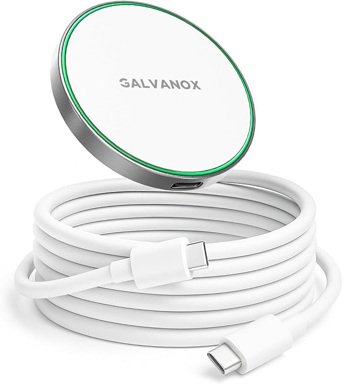 Galvanox Compatible with MagSafe Wall Mounted Magnetic Wireless Charger (15W) Fast Charging Stick-on Adhesive Design with Removable USB-C Cable (Black 10 FT)