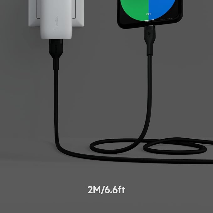 Belkin USB A to USB C Cable 6.6ft iPhone Charger Cord | soft-touch silicone finish includes cable clip iPhone 17 Samsung Galaxy S25 Pixel 9 Nintendo Switch 2 everyday cable