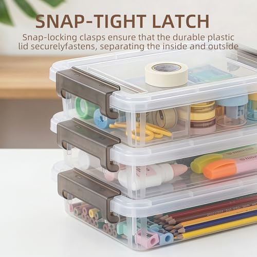 Citylife 3 PCS Plastic Storage Bins with Latching Lids Portable Project Case Clear File Box Stackable Storage Containers for Organizing B5 Paper, Photo, Document, Scrapbook - size: 3.3QT, style: 3 PCS