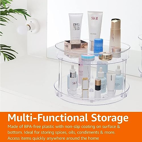 Amazon Basics 2 Tier Lazy Susan Turntable Organizer for Condiments, 12" Diameter, Clear - size: 12" Diameter, 2 Tier