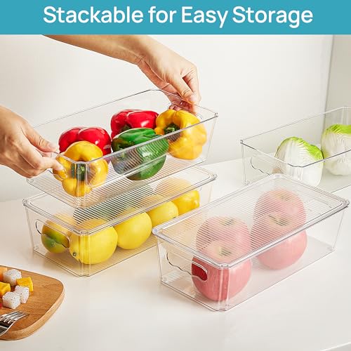 Vtopmart 8pcs Clear Organizers and Storage Bins with Lids, Stackable Plastic Storage Containers with Handles for Fridge, Freezer, Pantry, Cabinet, Kitchen Organization - size: With Lid