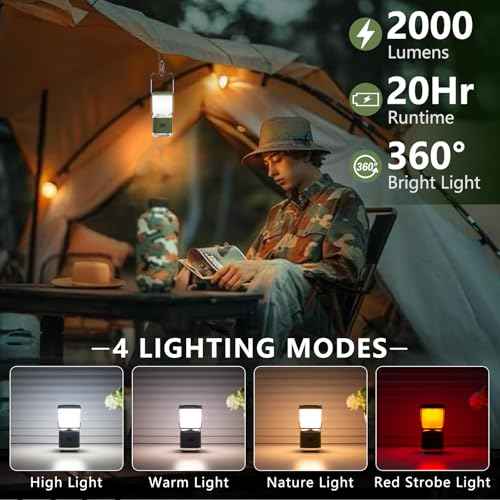 LED Camping Lantern Rechargeable, 2000LM Small Camping Lights Lantern with Redlight&20Hours Runtime&Stepless Dimming, Hurricane Emergency Lights for Power Outages, Waterproof, Camping Essentials,4pcs
