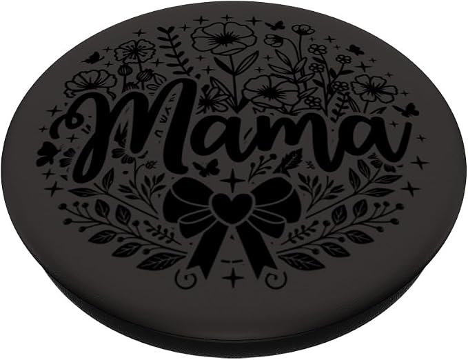 Black Gray Heart Mama Bow Minimalist Floral Wildflower Mama PopSockets PopWallet for MagSafe