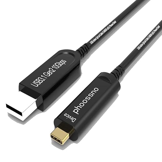 USB A to C Extension Fiber Optical Cable USB 3.2 Gen2 10Gbps 10M 33FT Right Angled Compatible with Microsoft Azure Logitech Aver Vaddio Camera Barco ClickShare Kinect Intel RealSense