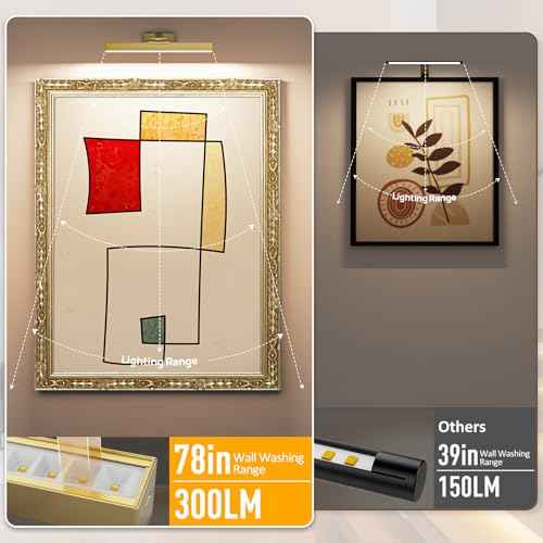 Picture Lights for Wall, Brushed Gold Battery Operated Picture Light 16in Art Light CCT Dimmable Recharging Battery Wall Light with Remote Control for Living Room Gallery