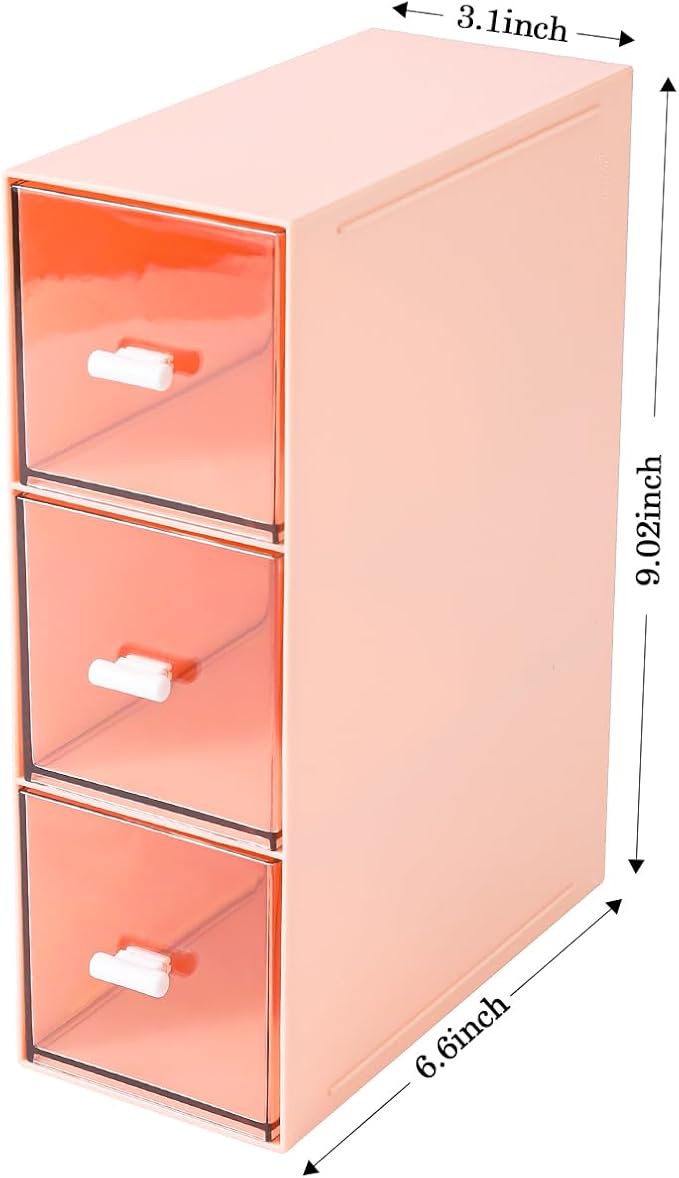 Plastic 3 Drawer Organizer for Cosmetic Storage, Desk Organizer, Makeup Organizer for nail polish, Lipstick, Brushes, Jewelry, Skincare, Bathroom Organization Boxes - Pink