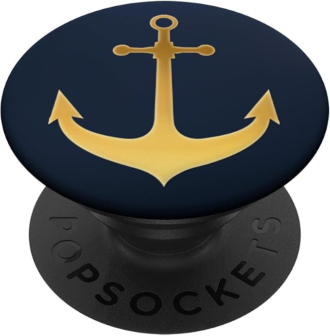 Golden Anchor nautical design On Dark Navy Blue PopSockets Adhesive PopGrip