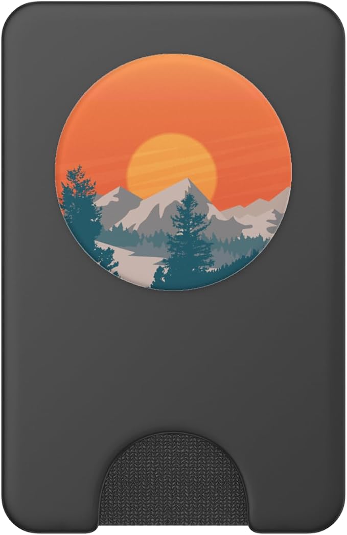 Retro Mountain Sunset and Red-Yellow Sky PopSockets Adhesive PopGrip