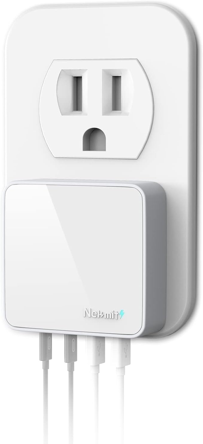 Nekmit USB C Charger Fast Thin Flat 52W 4-Port Wall Charger with Two 20W Power Delivery and 2 USB Port for iPhone 14/14 Pro/14 Pro Max Galaxy Pixel iPad Pro AirPods Pro and More Upgraded