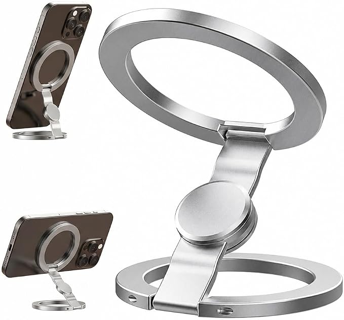 Magnetic Phone Stand Foldable 360° Rotating Phone Holder with Dual-Sided Magnetic Design Adjustable Desktop Stand for Home Office Travel and Daily Use (Grey-1)