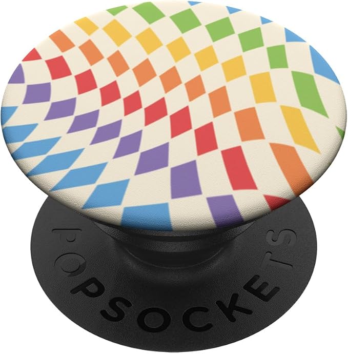 PopSockets Phone Grip – Checker Wavy Rainbow PopSockets PopWallet for MagSafe