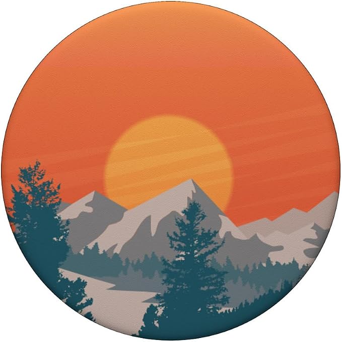 Retro Mountain Sunset and Red-Yellow Sky PopSockets Adhesive PopGrip