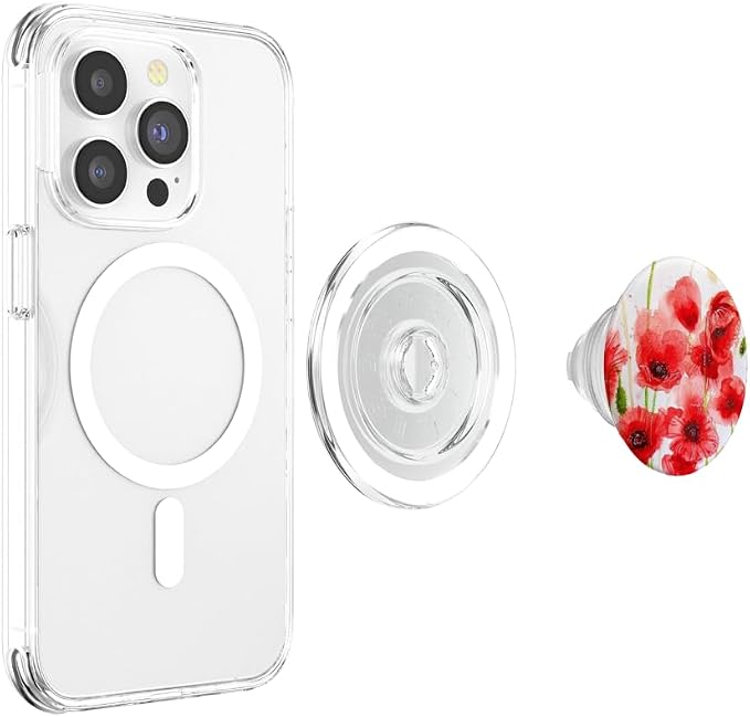 Watercolor Red Poppy Flower on White Background Pattern Grip PopSockets Adhesive PopGrip