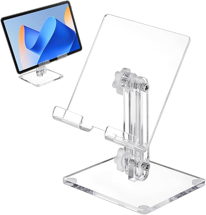 AHANDMAKER Acrylic Tablet Stand Holder Portable Cell Phone Stand Adjustable Transparent Tablet Holder for Desk Compatible with Air Mini Phone Clear