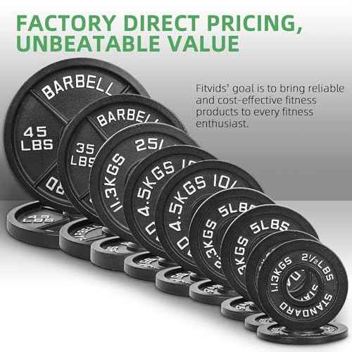 Fitvids 2-Inch Olympic Cast Iron Weight Plate for Strength Training & Weightlifting Home Gym Exercise, Multiple Sizes