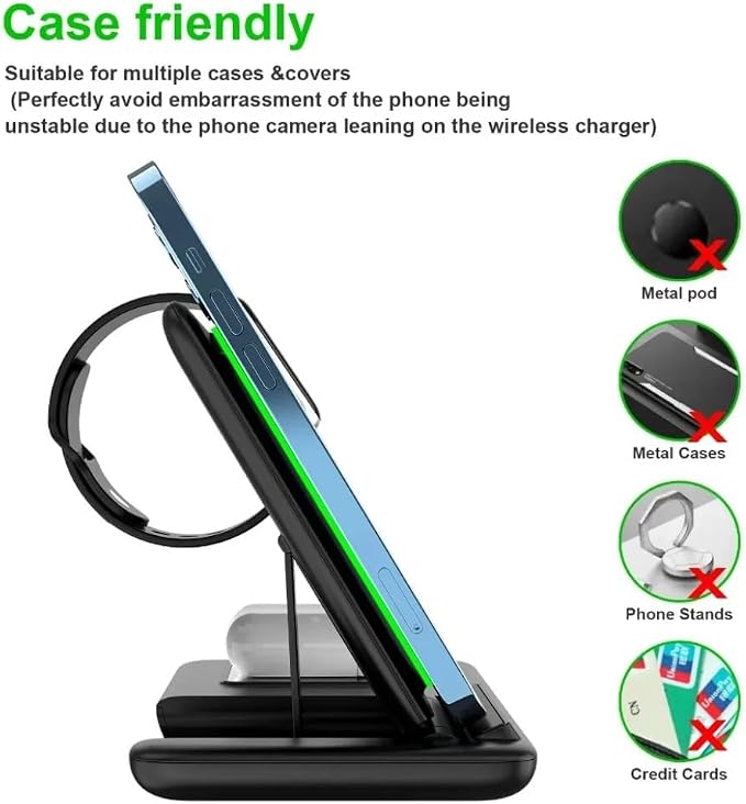 3 in 1 Wireless Travel Charger Stand Foldable Fast Charging Dock for iPhone 17 16 15 14 13 12 Pro Max iWatch S10~2 SE Ultra AirPods 4/3 Pro (White)