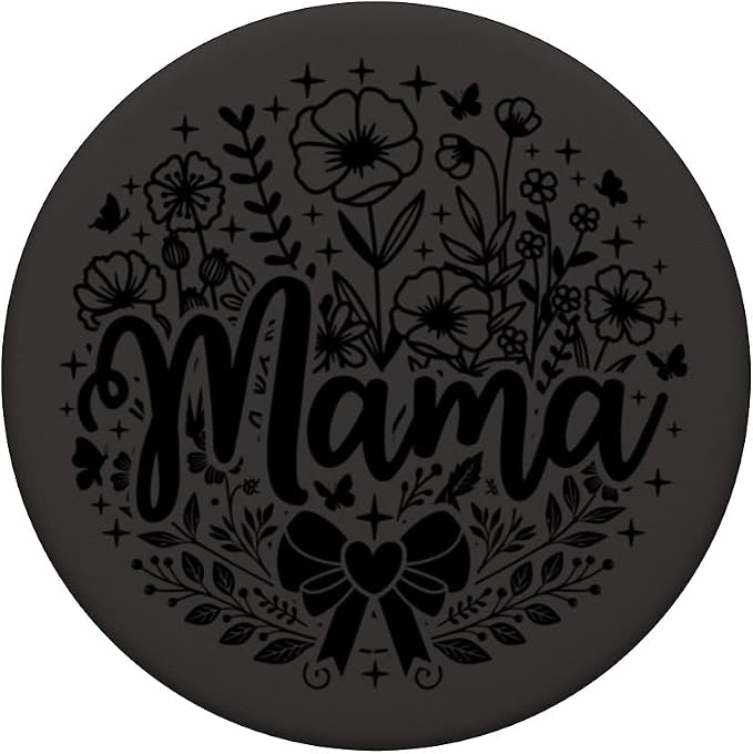 Black Gray Heart Mama Bow Minimalist Floral Wildflower Mama PopSockets PopWallet for MagSafe