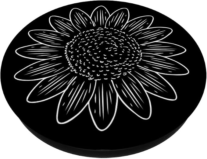 Sunflower Drawing Black and White PopSockets Adhesive PopGrip