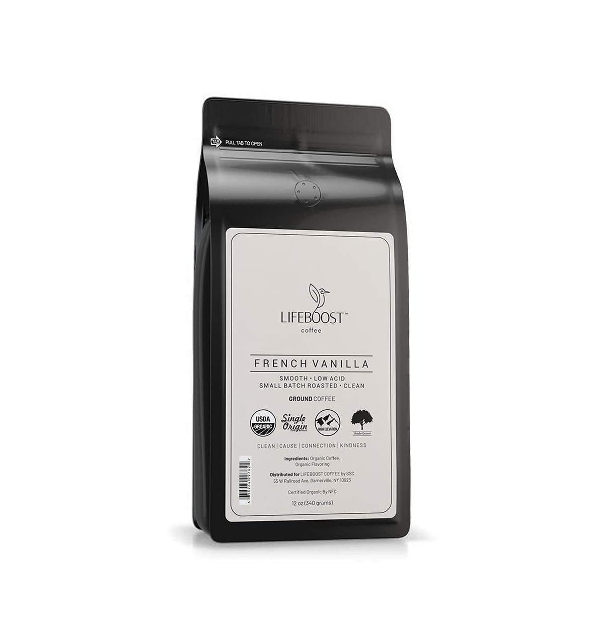 Lifeboost French Vanilla Low Acid Ground Coffee, Certified Organic, 12oz
