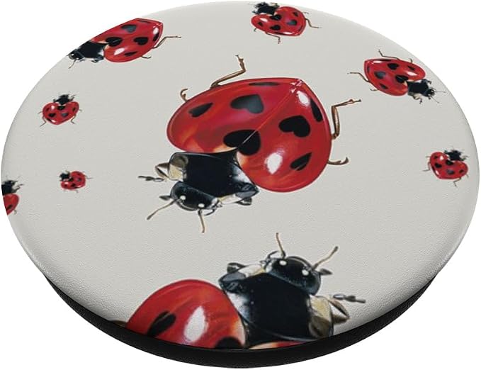Red Heart Ladybug Illustration Print PopSockets PopWallet for MagSafe